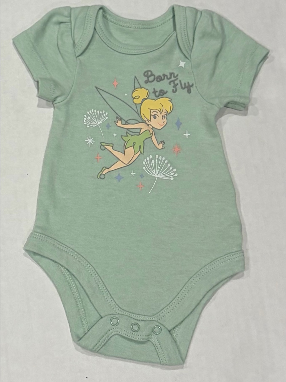 Disney Mint Green Tinker Bell 'Born to Fly' Baby Bodysuit